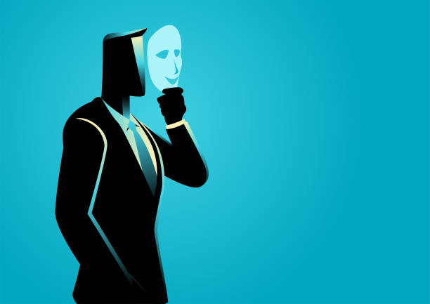 마스크를 사용하여 서로 이야기하는 두 명의 사업가 - human head silhouette human face symbol stock illustrations