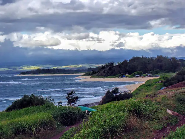 A view of the famous surfing pipeline on the North Shore of Oahu, Hawaii.