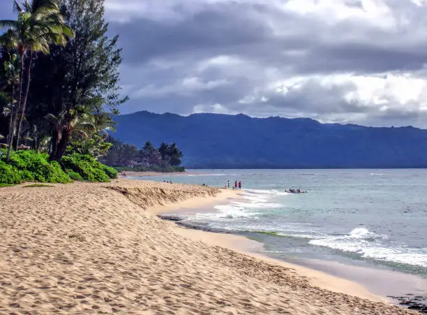 A beach on the famous north shore of Oahu, Hawaii.