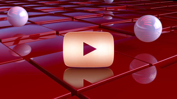 赤い豪華な箱と白い球体と黄金のyoutubeの再生アイコン。ラックスゴールデンプレーヤー、ユーチューブ、メディア、ビデオ、ウェブ、赤い幾何学的背景にアイコンセットを再生の3dイラスト� - youtube ストックフォトと画像
