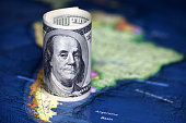 US dollars on the map of South America