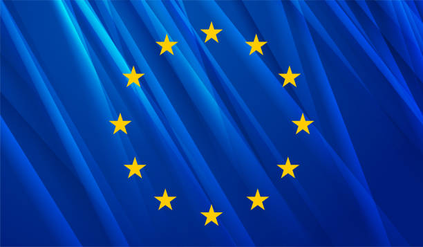 유럽 연합 (eu) 컨셉 광택 플래그 디자인 - europe european community star shape backgrounds stock illustrations