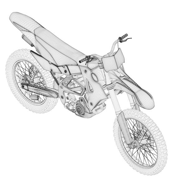 istock Wireframe of off-road cross motorcycle from black lines isolated on white background. Isometric view. 3D. Vector illustration 1353779194