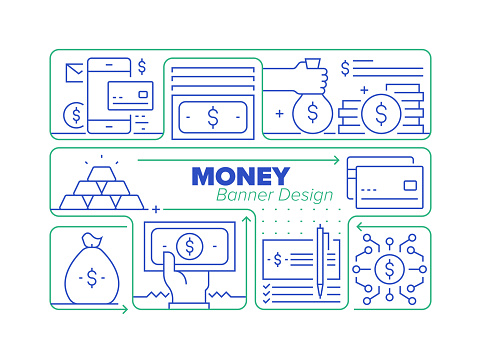 Money Line Icon Set and Related Process Infographic Design