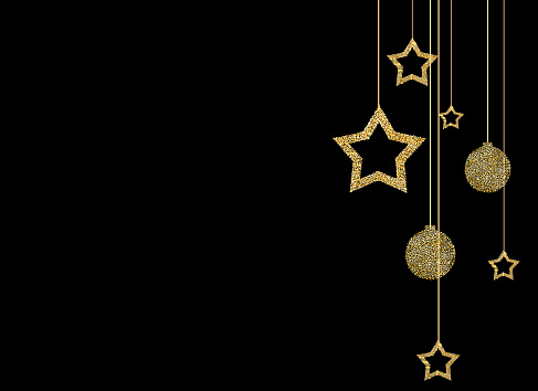 Gold glitter particles star hanging from top isolated  on white or transparent  background. Graphic resources for Christmas, New Year, Birthdays and luxury card. Vector illustration