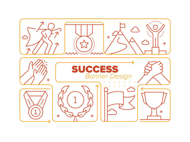 ilustrações, clipart, desenhos animados e ícones de conjunto de ícones da linha de sucesso e design infográfico de processo relacionado - winning agreement success ladder of success