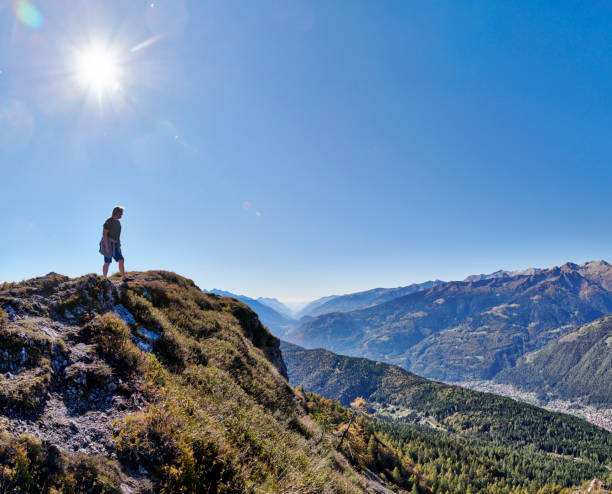 Italy autumn 2021 in the Dolomites at Cima Durmont. Mountain near Montagne small mountain village. Altitude 1800 meter. On the top of the mountain peak.