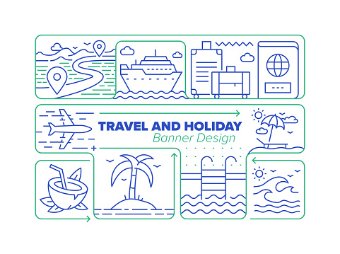 Travel and Holiday Line Icon Set and Related Process Infographic Design