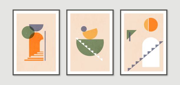 set der abstrakten kunst moderne geometrie trendige poster. minimalistischer stil. design für backgrownd, tapete, wanddekor, print, broschüre, banner, cover, karte, flyer. - backgrownd stock-grafiken, -clipart, -cartoons und -symbole