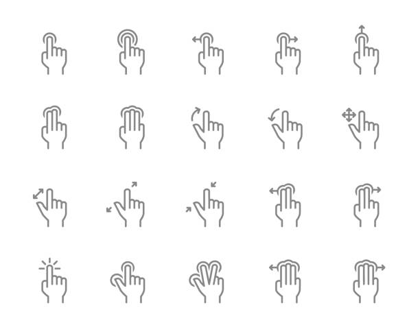 タッチ画面ジェスチャー行アイコンのセット。手クリック、指マルチタッチ、カーソルポインタなど。 - turning list点のイラスト素材／クリップアート素材／マンガ素材／アイコン素材