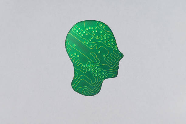 istock Silhouette of a human cardboard head cutout containing electronic components, revealing circuit board 1353788062
