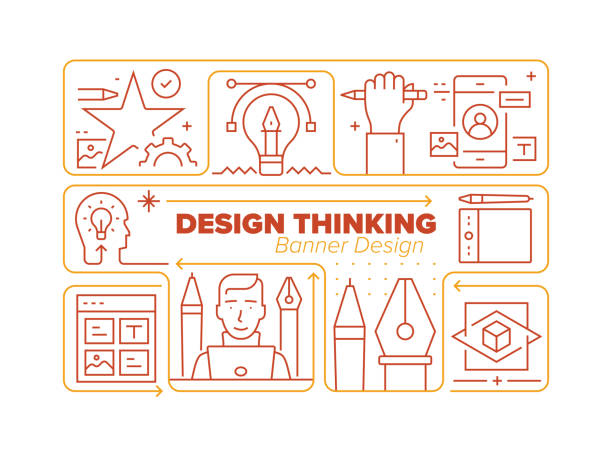 ilustrações de stock, clip art, desenhos animados e ícones de design thinking line icon set and related process infographic design - skill business webdesign measuring