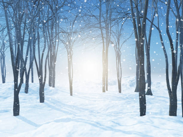 istock 3D Christmas snowy forest landscape 1353789260