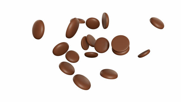 istock Round Chocolate Chips Falling Flying on white isolated floor 3d illustration 1353789725