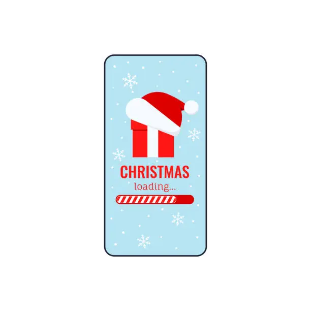 Vector illustration of Christmas countdown bar with gift and Santa Claus hat on phone screen.