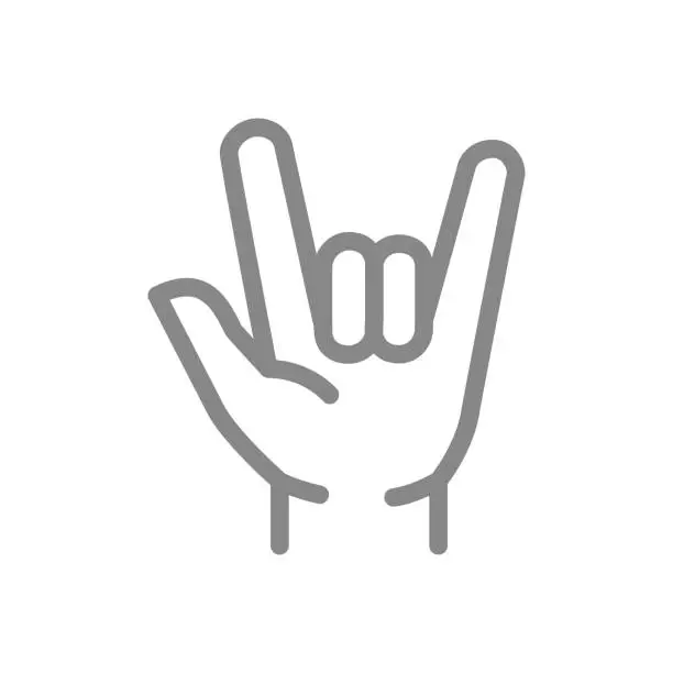 Vector illustration of Goat gesture line icon. I love you symbol