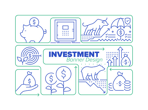 Investment Line Icon Set and Related Process Infographic Design