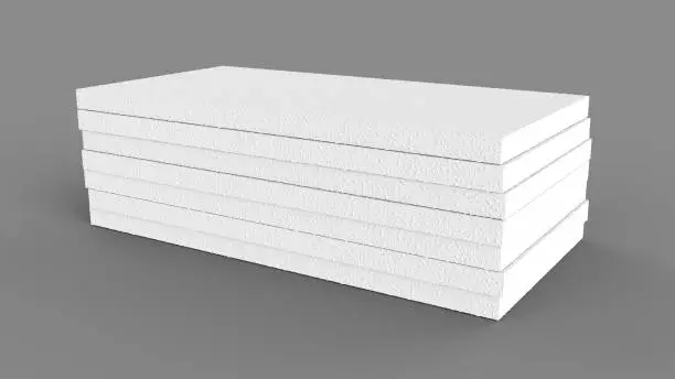 Photo of Styrofoam Sheets Stacked on white background - 3d illustration