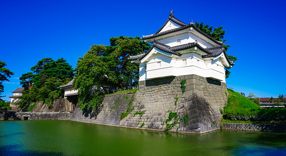 On a sunny day in September 2021, I took a walk along the moat of Shibata Castle Ruins Park and saw Shibata Castle, which has been selected as an \