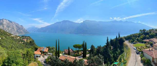 Panoramic view of Bassanega at Lake Garda. Lombardy, northern Italy, Europe. stock photo