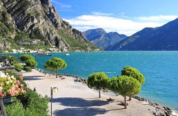 Limone sul Garda at the western bank of Lake Garda. Lombardy, northern Italy, Europe. stock photo