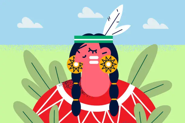 Vector illustration of Beautiful native American girl in traditional clothing