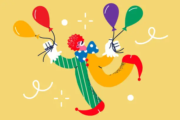 Vector illustration of Happy clown hold balloons entertain people