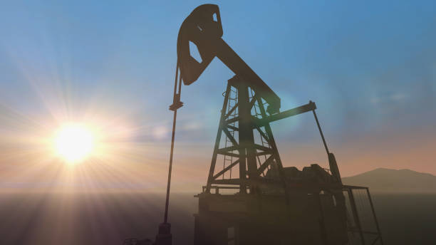 istock Silhouette of working oil pump. 3D render 1353798437