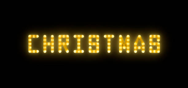 istock Yellow neon glowing led CHRISTMAS sign on black 1353800167