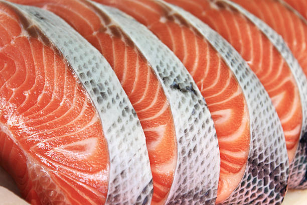 Salmon Raw salmon portions fish market photos stock pictures, royalty-free photos & images