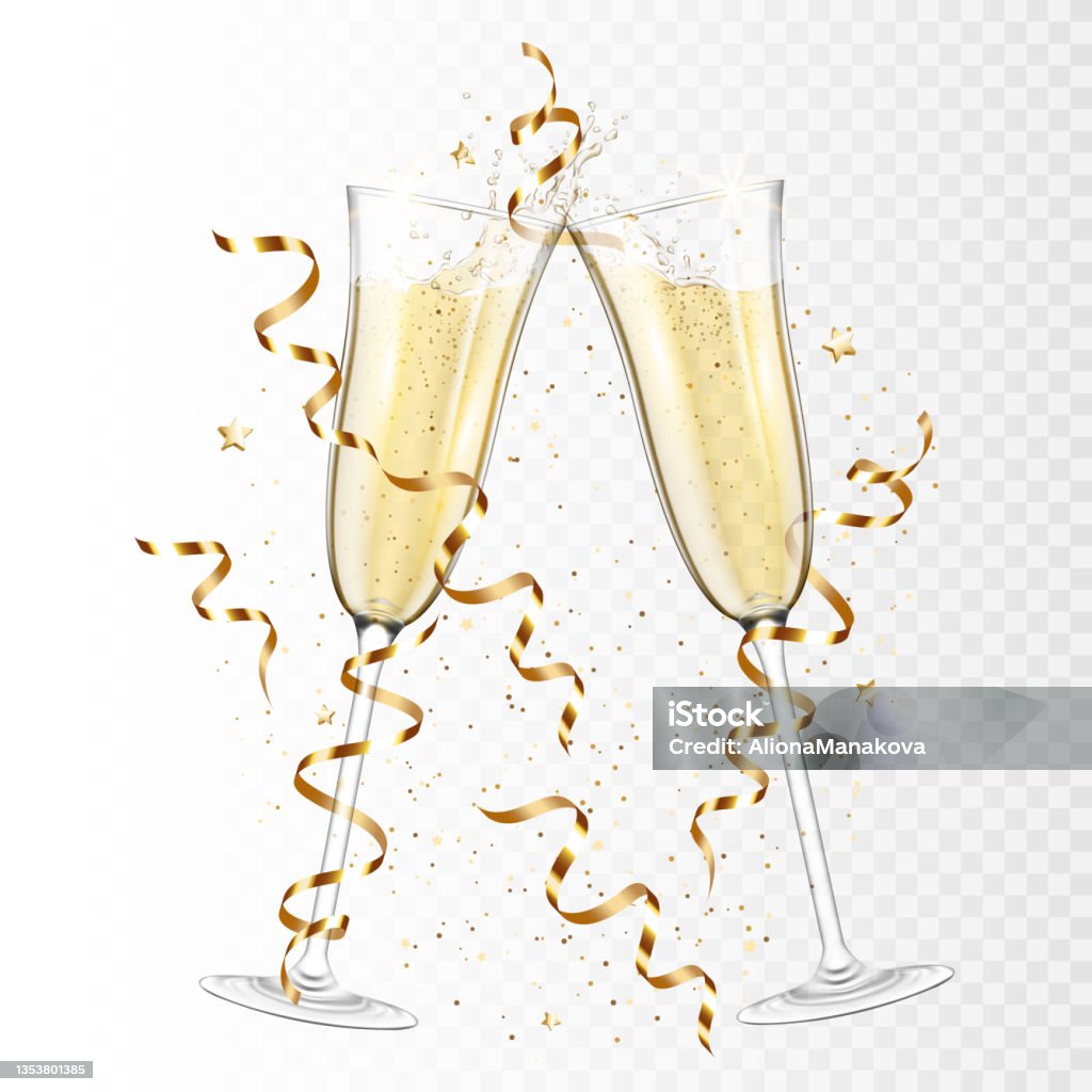 Transparent Realistic Two Glasses Of Champagne Isolated Stock Illustration  - Download Image Now - iStock