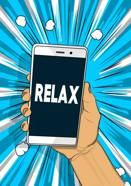 Vector illustration of Relax text on Smartphone screen.