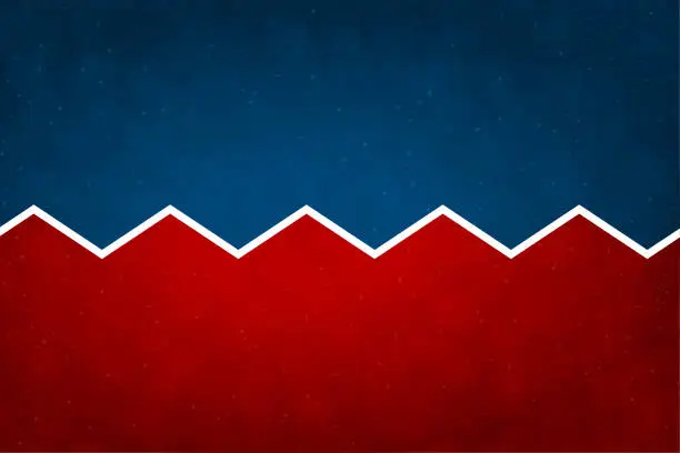 Vector illustration of Horizontal vector illustration of a partitioned or divided backgrounds with a zigzag line dividing it into midnight navy blue and dark red or maroon partitions in contrasting colours