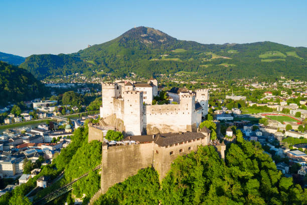 Salzburg city centre aerial panoramic view, Austria. Salzburg (literally \
