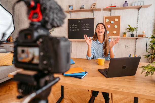 istock Female teacher giving German language lesson online 1353808669