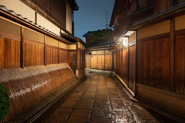 Kyoto, Japan Historic Alleyway Kyoto, Japan historic alleyway at night. historical geopolitical location stock pictures, royalty-free photos & images