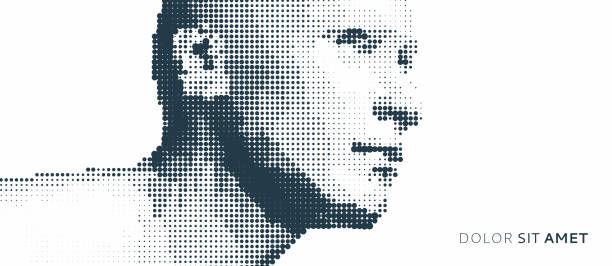 abstract man head made from dots. side view of dotted face background. facial recognition. 3d vector illustration. - 斑點 圖片 幅插畫檔、美工圖案、卡通及圖標
