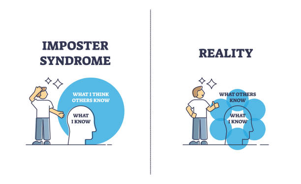 impostor syndrome mental problem and reality comparison outline diagram - 模仿 幅插畫檔、美工圖案、卡通及圖標