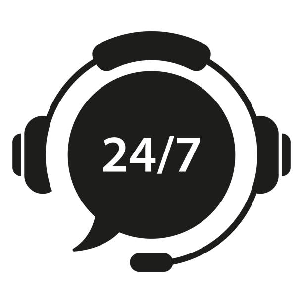 wsparcie klienta 24 7 ikona sylwetki. logo call center pomocy serwisowej. słuchawki z koncepcją bubble around the clock hotline. telefoniczne centrum pomocy klientom podpisać. izolowana ilustracja wektorowa - faq it support internet support stock illustrations