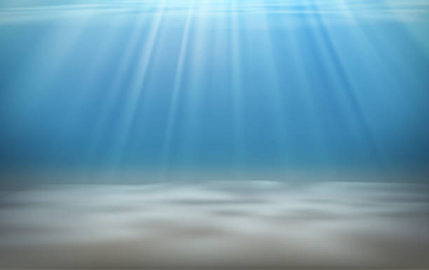istock Blue bottom of the sea with sun light effect. Abstract background 1353814788