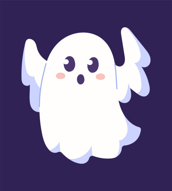 Cute ghost scares Cute ghost scares. Character tries to instill terror in others. Terrible and evil spirit. Halloween, graphic elements for site. Images for printing on kids clothing. Cartoon flat vector illustration ghost stock illustrations