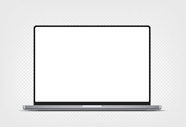 bildbanksillustrationer, clip art samt tecknat material och ikoner med modern thin frame laptop computer vector 3d mockup with shadow isolated on transparent background - dator