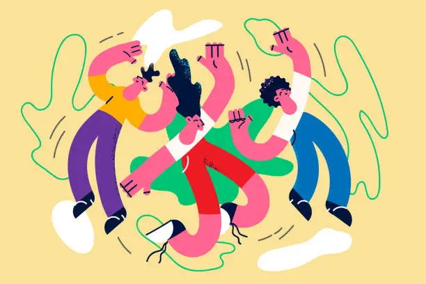 Vector illustration of Overjoyed people have fun dancing on party
