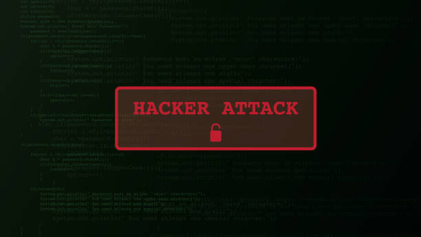 Hacker attack alert on coding green monitor screen Hacker attack alert on a green monitor screen with lock icon and coding at the background dark web monitoring stock illustrations