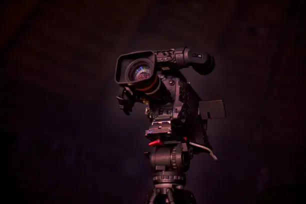 Photo of television camera. camera in a concert hall