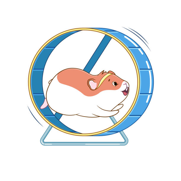 Hamster in a running wheel vector art illustration