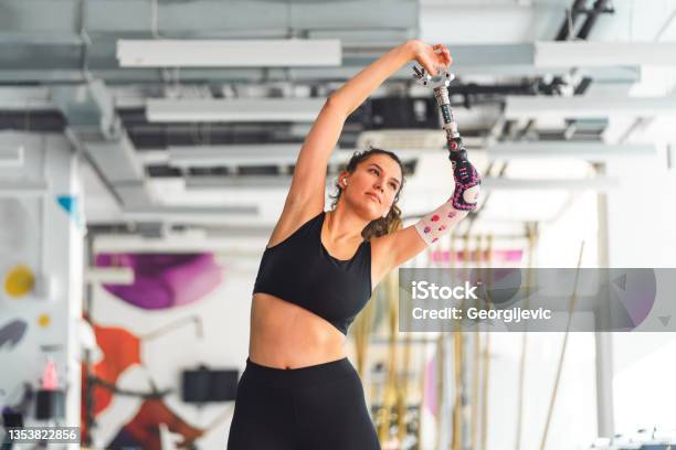 Disabled Woman Exercise Stock Photo - Download Image Now - Prosthetic Equipment, Arm, Disability