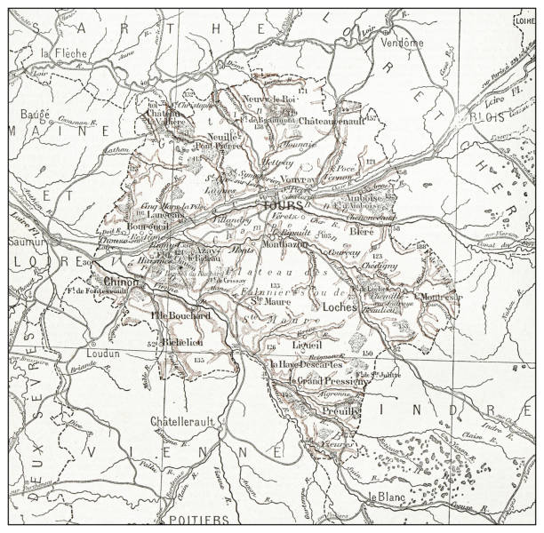 istock Antique French map of Indre-et-Loire (département) 1353822941