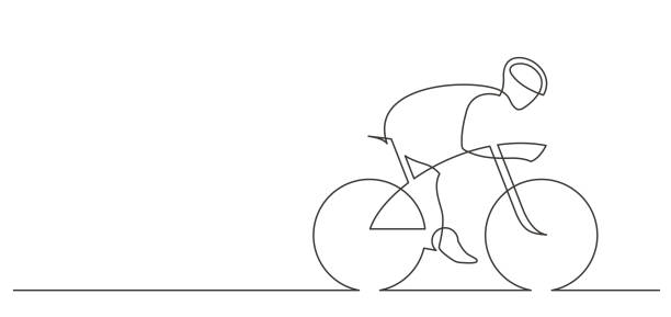 radfahrer eine linie - bicycle wheel stock-grafiken, -clipart, -cartoons und -symbole