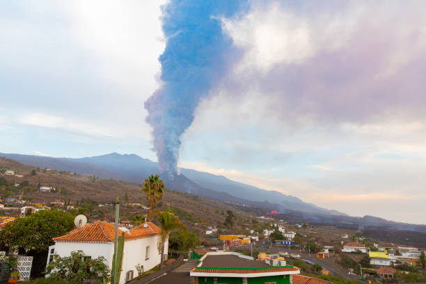 istock Cumbre Vieja's volcano eruption at sunset. 1353826868